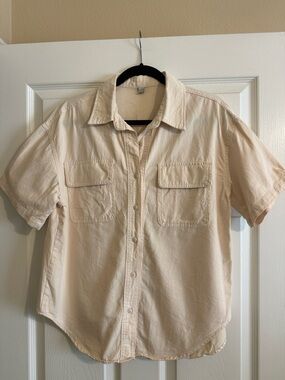 Cream Denim Short Sleeve Button Down Shirt